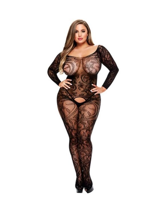 Baci - Longsleeve Crotchless Bodystocking Queen Size